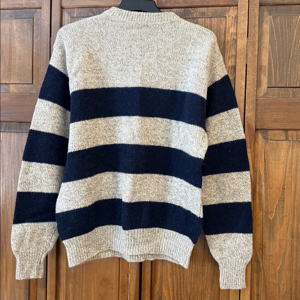L.L. Bean True Vintage 80’s Ragg Wool Rugby Stripe Sweater Tan Navy Men’s XL - Picture 8 of 13